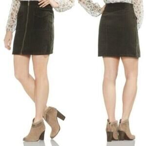 Vince Camuto Womens Olive Corduroy A-Line Skirt Size 12P Zip Pocket‎ Fall